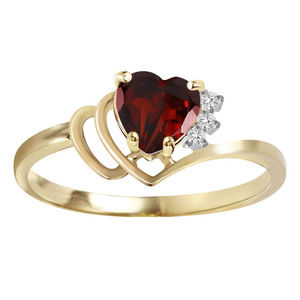 14K. SOLID GOLD RING WITH NATURAL DIAMONDS & GARNET (Yellow Gold)